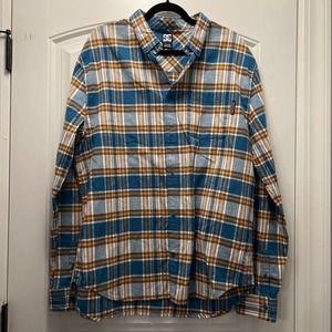 DC Shoe Co USA Mens Northboat Long Sleeve Flannel Dress Shirt Size XL Blue Beige